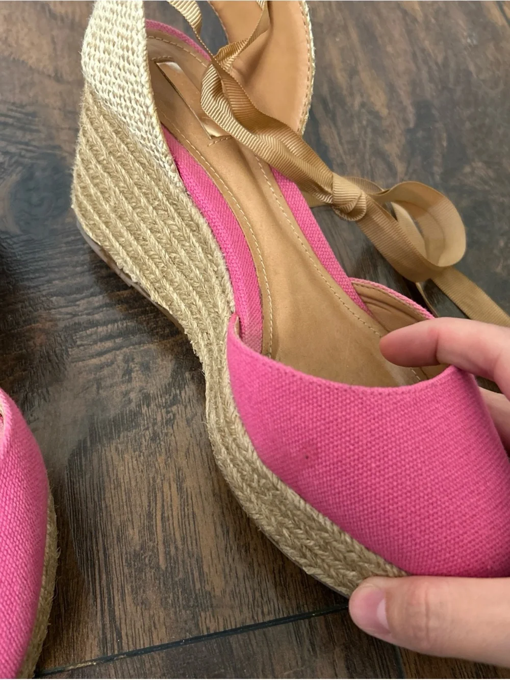 SCHUTZ Pink Espadrille Wedge Sandals with Tan Ankle Ties size 6